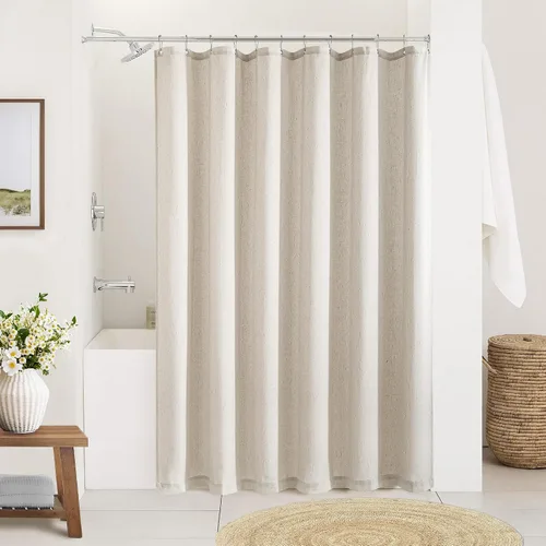 Miniatura 31 de Cortina de ducha de lino de avena 36x72 para cabina de ducha, cortinas neutras grisáceas beige de lino para baño, decoración bohemia de baño