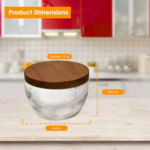 Miniatura 2 de Azucarero con tapa, contenedor de azúcar de mármol con madera de acacia natural, bodega de sal con tapa, tarro de azúcar, recipiente de sal, Gris