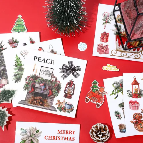 Miniatura 4 de Whaline 12 hojas de calcomanías de transferencia con diseño navideño clásico de acuarela, incluye muñeco de nieve, gnomo, Santa Claus, flores