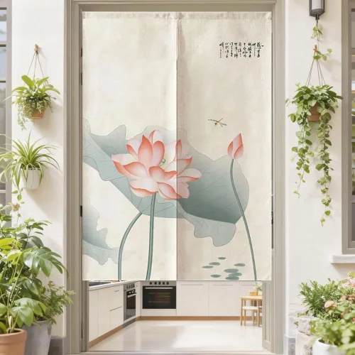 MYRU Tapiz de cortina japonesa Noren para puerta (loto verde, 33.5 x 59 pulgadas)
