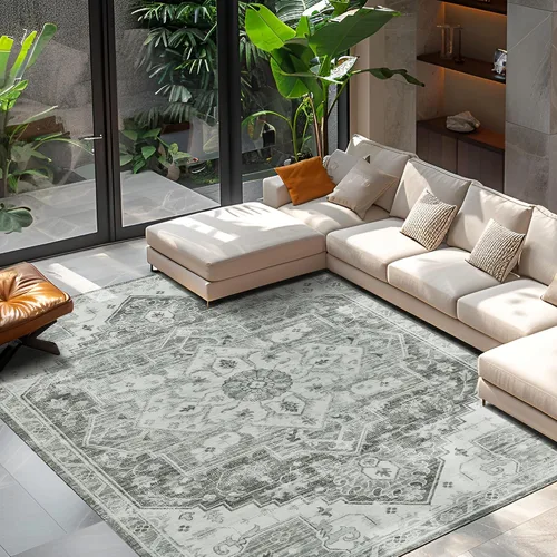 Miniatura 225 de Syalife 4x6 Alfombra Lavable para Área, Ultra Suave Antideslizante, Pila Baja, Alfombra Vintage Resistente a Manchas para Sala de Estar, Alfombra
