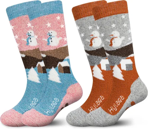 Hylaea - Calcetines de lana merino para niños, calcetines térmicos cálidos hasta la rodilla, para esquí, patinaje, snowboard, para niños y niñas