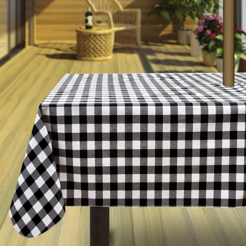 Miniatura 10 de Hipinger Vinyl Round Fitted Tablecloth with Zipper and Umbrella Hole, Outdoor Oil Waterproof Stain Resisteant PVC Table Cover 40-44 Inch, Black