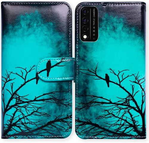 Bcov Funda para Revvl V+ 5G, diseño de pájaro negro y verde con tapa para teléfono con ranura para tarjetero y soporte para T-Mobile ReVVL V Plus 5G