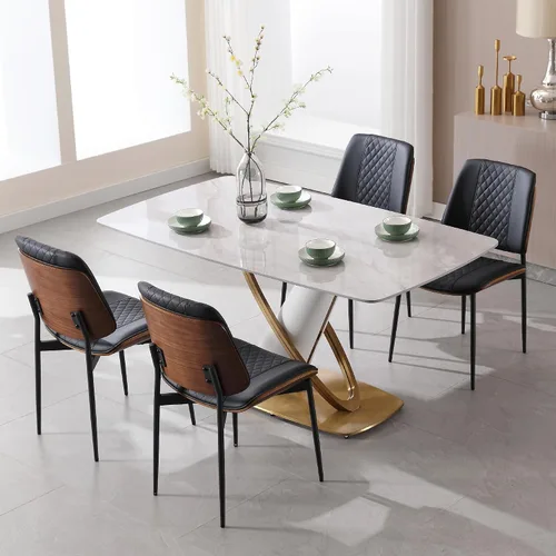 Miniatura 20 de BV - Juego de 2 sillas de comedor, sillas de cocina sin brazos de piel sintética en estilo moderno de nogal, silla auxiliar de madera curvada