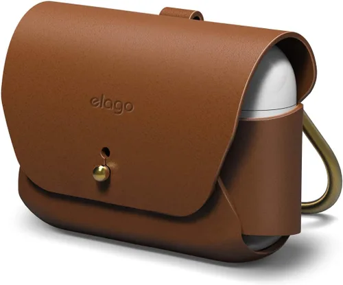 elago Funda de cuero compatible con AirPods Pro 2 Generation y AirPods Pro - Funda de cuero genuino con llavero, colores lujosos, soporte de anillo