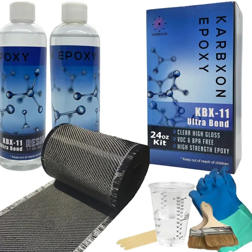 Kit de reparación de fibra de carbono – Tela de tela de carbono 3K de tejido de sarga de 4 pulgadas de ancho – Resina epoxi transparente KARBXON –