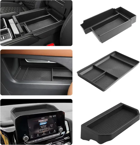YEE PIN Paquete de 3 organizadores de consola central compatibles con Nissan Pathfinder 2026 para Nissan Pathfinder, accesorios 2026, bandeja de