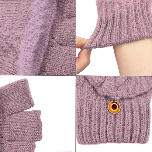 Miniatura 11 de Beurlike Guantes de invierno para mujer, de lana cálida, a prueba de viento, convertibles, sin dedos