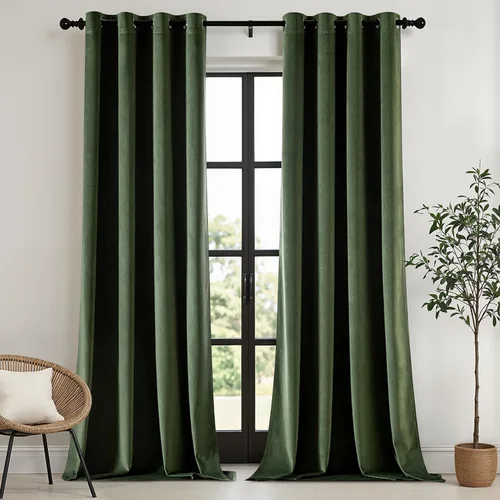 Miniatura 48 de EMEMA Juego de 2 paneles de cortinas de terciopelo de 63 pulgadas, con pestaña trasera y bolsillo para barra, cortinas con aislamiento térmico