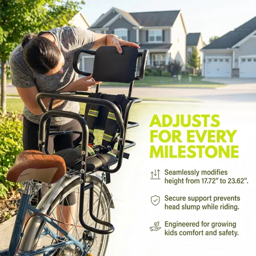 Miniatura 3 de Asiento trasero de bicicleta para niños con reposacabezas ajustable, asiento trasero de bicicleta para niños con pedales y pasamanos. Silla