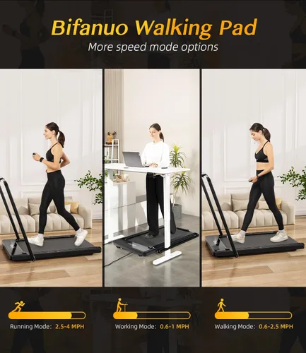 Miniatura 6 de Bifanuo 2 in 1 Folding Treadmill, Smart Walking Running Machine with Bluetooth Audio Speakers, Installation-Free，Under Desk Treadmill for