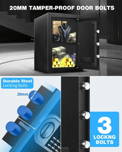 Miniatura 4 de Caja de seguridad de 2.5 pies cúbicos para el hogar, caja de seguridad electrónica digital de acero personal con cerradura de seguridad y luz sensor