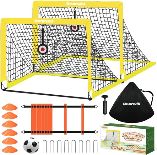 Miniatura 10 de Bearwill Portería de fútbol, porterías de fútbol para niños para patio trasero, juego de 2, portería de fútbol portátil emergente de 4x3 pies