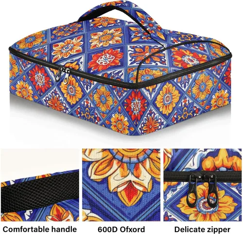 Miniatura 2 de Talavera mexicana - Porta platos con diseño de azulejos de cerámica, portátil, a prueba de fugas, aislado, para alimentos calientes o fríos, viajes