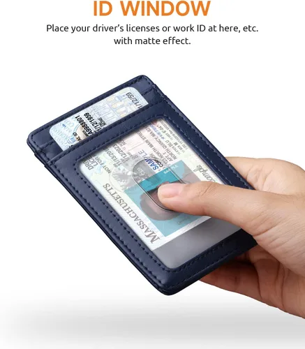 Miniatura 39 de Buffway Billetera delgada para hombre, minimalista con bolsillo frontal delgado, tarjetero de cuero con bloqueo RFID para viajes de trabajo