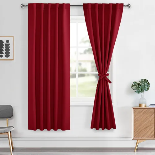 Miniatura 14 de Hiasan Cortinas opacas negras para dormitorio, cortinas opacas cortas de 45 pulgadas de largo, con aislamiento térmico, bolsillo para barra
