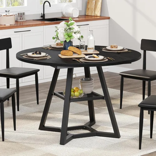 Miniatura 3 de knoworld Mesa de comedor redonda de 43 pulgadas para 4, mesas de cocina, mesa de comedor circular con marco de metal de pedestal, mesas de cocina
