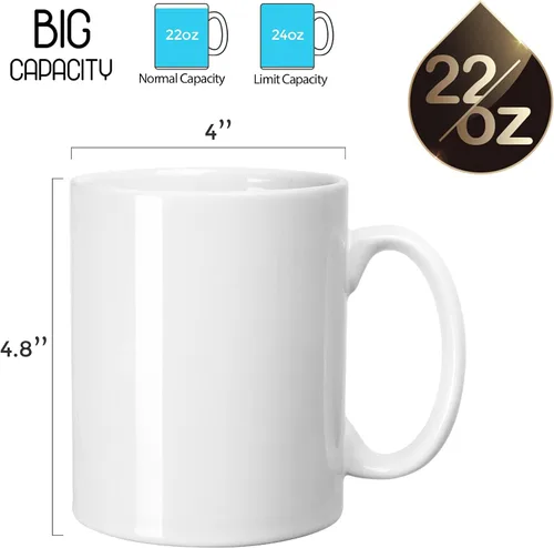 Miniatura 2 de harebe Taza de café extra grande de 22 onzas, taza de té gigante de cerámica lisa, gran capacidad y asa para papá y hombres, color blanco