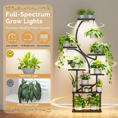 Miniatura 2 de Soporte para plantas con luces de cultivo para plantas de interior, estante esquinero alto de 8 niveles con luz de espectro completo, en forma de S