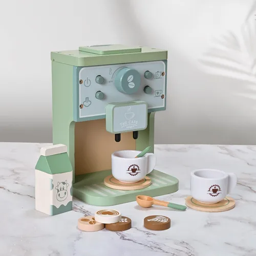 Miniatura 7 de Juguetes de Madera para Niños Accesorios de Cocina de Juguete para Niños Pequeños Cafetera de Café Verde Máquina de Espresso Juego de Cocina