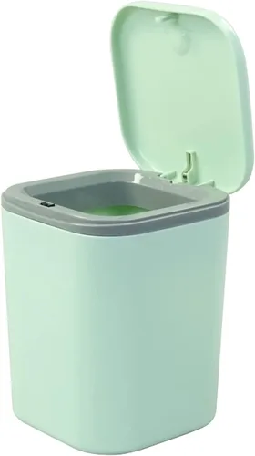 Miniatura 10 de Vababa Cubo de basura pequeño gris de 0.5 galones, mini bote de basura con botón