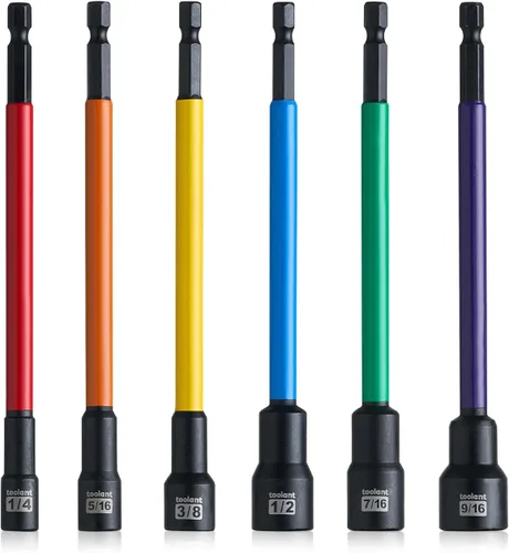 toolant Juego de puntas de destornillador de tuerca extra largas, 6 piezas SAE/métricas magnéticas, destornillador de tuerca de 1/4 pulgadas ~ 9/16