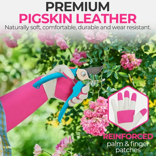 Miniatura 2 de HANDLANDY Guantes de jardinería de poda de rosas para hombres y mujeres, guantes largos a prueba de espinas, piel de cerdo, transpirables