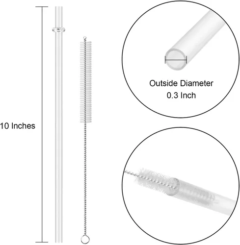 Miniatura 2 de 12 popotes de plástico transparente reutilizables de 10 pulgadas para tazas altas, vasos y tarros de masón, popote irrompible sin BPA con 1 cepillo