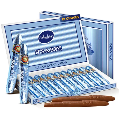 Miniatura 9 de Madelaine - Cigarros de chocolate con leche de alta calidad, caja de regalo para baby shower, envueltos individualmente en papel de aluminio