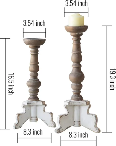 Miniatura 4 de Juego de 2 portavelas de piso, portavelas para velas de pilar, portavelas rústico hecho a mano de madera, velas decorativas grandes para bodas