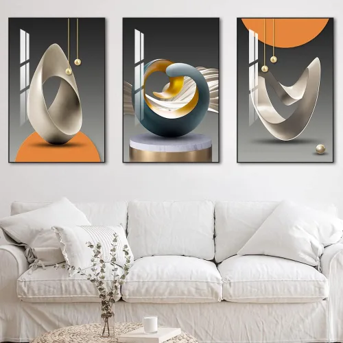 Miniatura 3 de MPLONG Arte de Pared, Arte de Pared Enmarcado de Estilo Brillante, Arte Moderno Abstracto en Forma de Patrón Blanco Azul Amarillo Gris Arte Negro