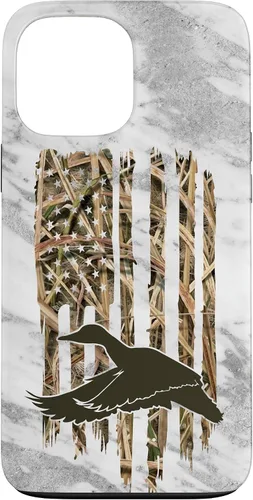 Funda de caza de caza para iPhone 13 Pro Max con diseño de camuflaje gris y bandera de Estados Unidos