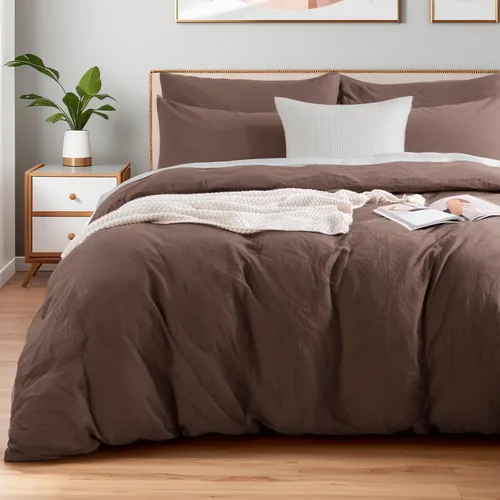 Miniatura 27 de NEXHOME PRO Funda de edredón de algodón para niños, tamaño twin, aspecto de lino, blanco, orgánico, natural, 100% algodón lavado, juego de ropa