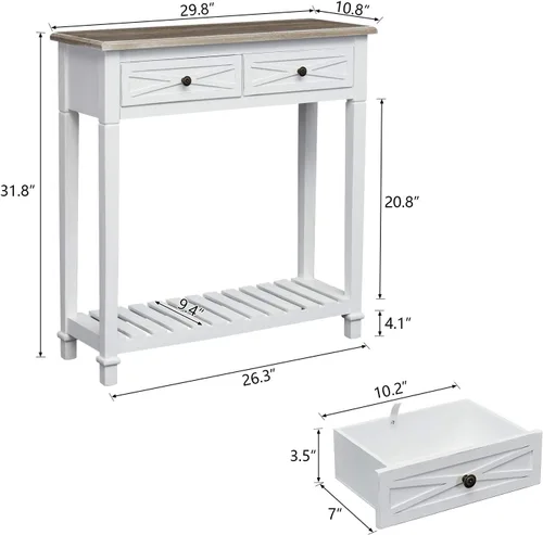 Miniatura 2 de ide·o Mesa consola blanca moderna con almacenamiento, mesa de entrada estrecha, 29.8 pies de largo x 10.8 pies de ancho x 31.8 pies de alto