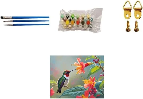 Miniatura 6 de TINDAY Kit de pintura al óleo por números para adultos, pintura de colibrí por números para adultos, principiantes, pintura en lienzo por números