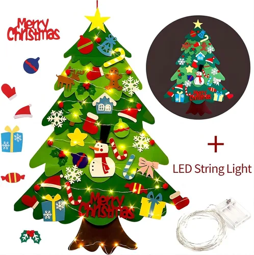 Miniatura 4 de LNV Juego de árbol de Navidad de fieltro con 32 adornos de Navidad y embalaje exquisito, regalos de Navidad para niños, decoración de Navidad