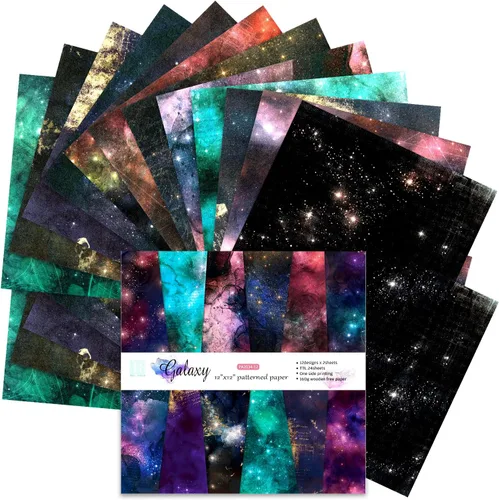 BLEDS Papel de álbum de recortes, bloc de 24 hojas de papel para álbumes de recortes de manualidades de 12x12 pulgadas con patrón de galaxia,