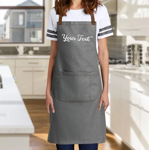 Miniatura 2 de TEEAMORE Custom Embroidered Aprons for Women Men Add Your Text Chef Kitchen Grill Apron Gris ceniza