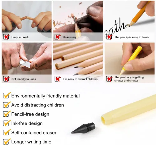 Miniatura 3 de HOTUT Lápiz infinito, 10 lápices sin tinta Forever con 10 puntas reemplazables y borradores adicionales, lápices sin afilar para estudiantes
