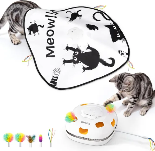 Miniatura 8 de ORSDA Juguetes para gatos de interior, 5 en 1, juguetes automáticos interactivos para gatitos, juguetes eléctricos recargables para ocultar