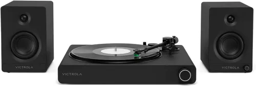 Victrola Stream Onyx - Tocadiscos con transmisión Wi-Fi de 2 velocidades con salida Bluetooth, funciona con Sonos y Victrola Tempo – Altavoces de