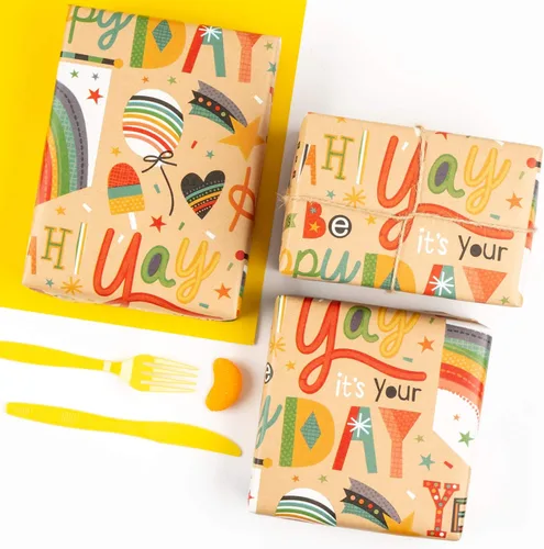 Miniatura 4 de RUSPEPA - Rollo de papel de estraza para envolver regalos, diseño de cumpleaños; ideal para cumpleaños, fiesta, baby shower; 24 pulgadas x 100 pies