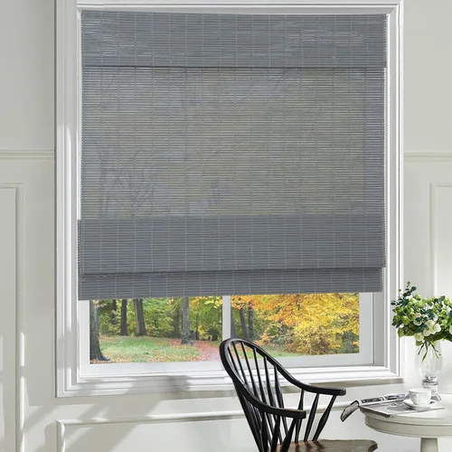 Miniatura 15 de Cortinas romanas de madera para ventana, cortinas de bambú opacas forradas, fácil instalación para el hogar y el jardín, patrón 1