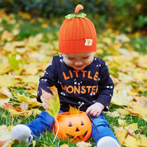 Miniatura 3 de Mepase 2 piezas de Halloween Baby Pumpkin Hat Infant Kids Pumpkin Beanie Winter Cute Knit Hat Newborn Beanie Baby Winter Cap Soft Boy Girl Acción