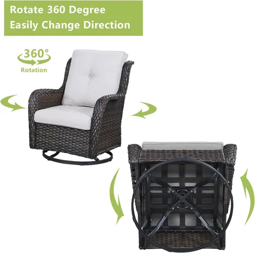 Miniatura 4 de Rilyson Mecedora de mimbre - Juego de 2 sillas mecedoras de mimbre para patio, sillas mecedoras de ratán para porche al aire libre, terraza, jardín