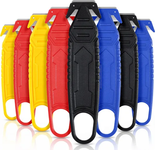 Therwen Cuchillo cortador de caja de seguridad, 8 unidades, de acero inoxidable, abridor de paquetes con divisor de cinta para cartón, cartón,