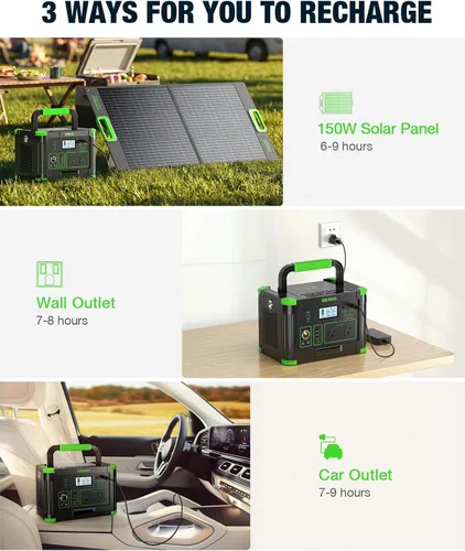 Miniatura 7 de GRECELL - Generador solar portátil de 1000 W, 999 Wh con salida USB-C PD de 60 W, salida de CA de onda sinusoidal pura de 110 V, batería de litio