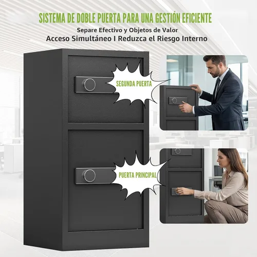 Miniatura 6 de Caja de seguridad de doble puerta de 8.6 pies cúbicos resistente con bolsa ignífuga impermeable oculta, estantes removibles, silenciosa, caja