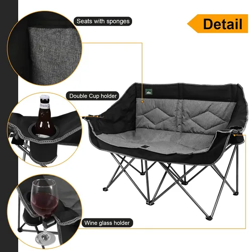 Miniatura 4 de Northroad Silla plegable para camping, portátil, doble dúo, silla de jardín acolchada completa para sofá de 2 personas con 2 portavasos para copas
